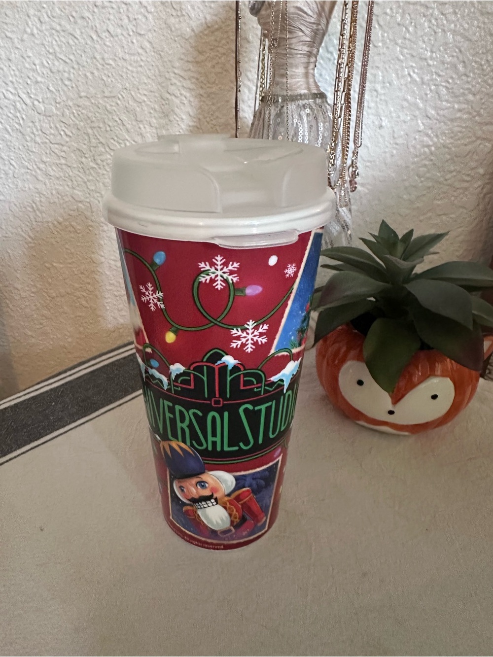 Universal Red Holiday Travel Tumbler with White Lid